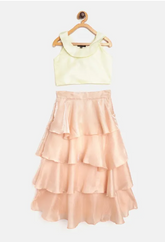 Pastel Crop Top & Layered Net Skirt Set – Party Wear Ensemble